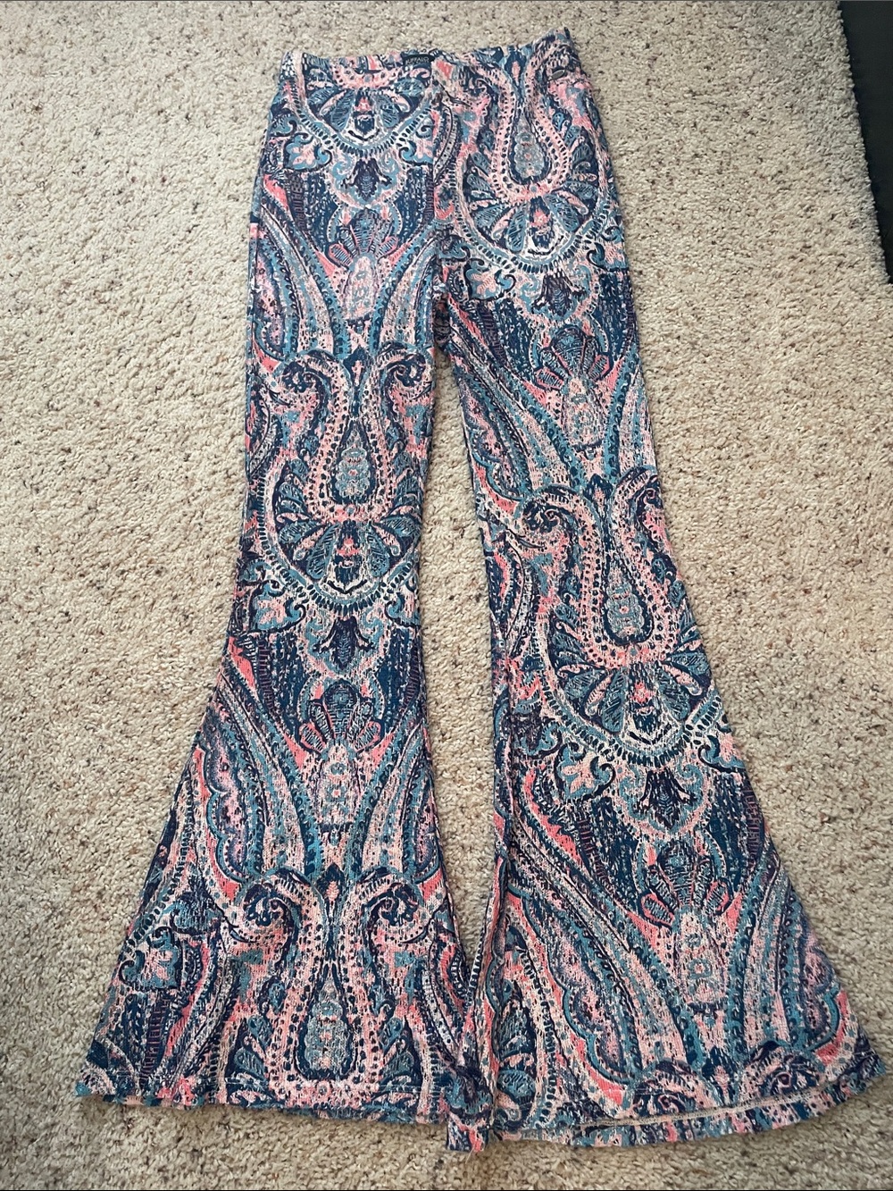 Paisley Print Bell Bottom Pants - Blue & Pink